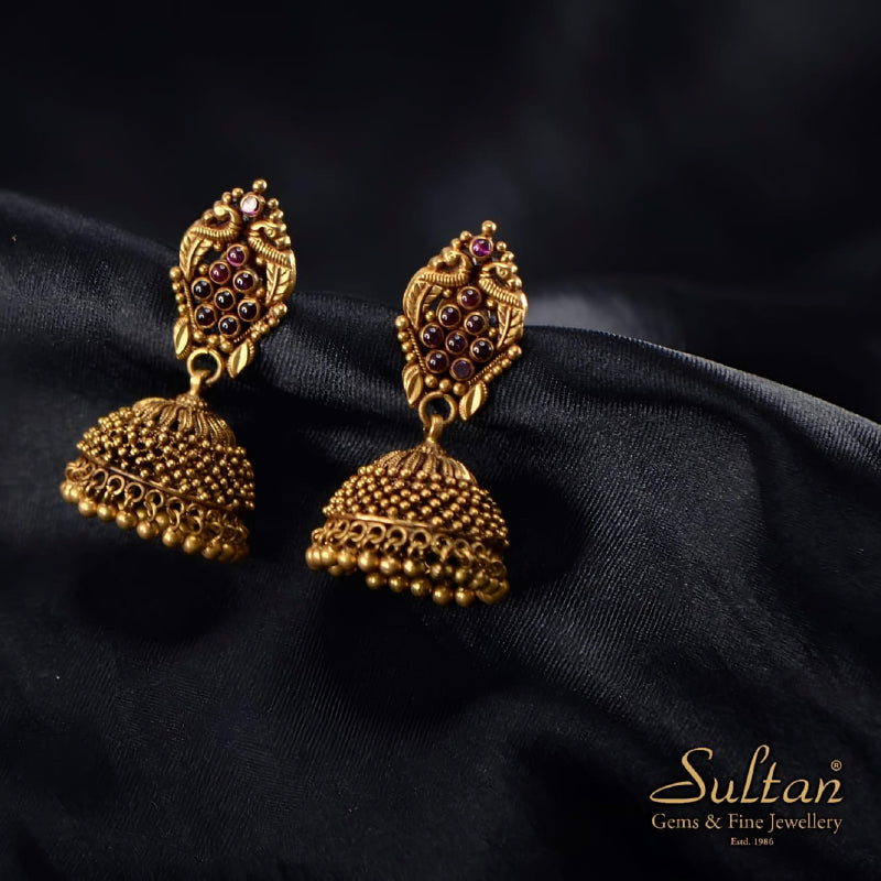 22K Earring Yellow Gold Ruby Traditional Jhumkas | Festive Wear Fine Jewellery