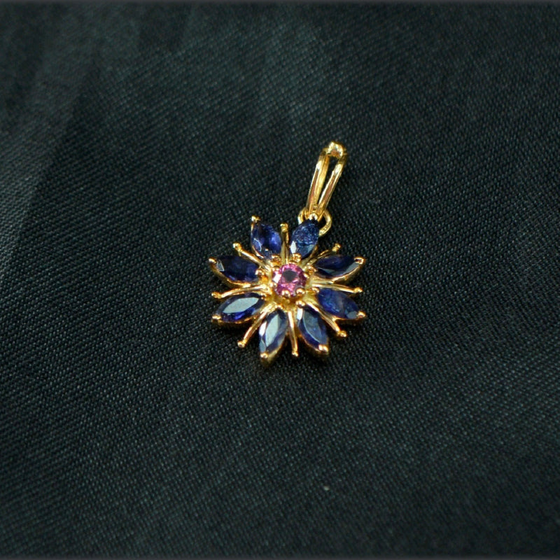 18K Yellow Gold Blue and Pink Sapphire Pendant | Daily Wear Fine Jewellery