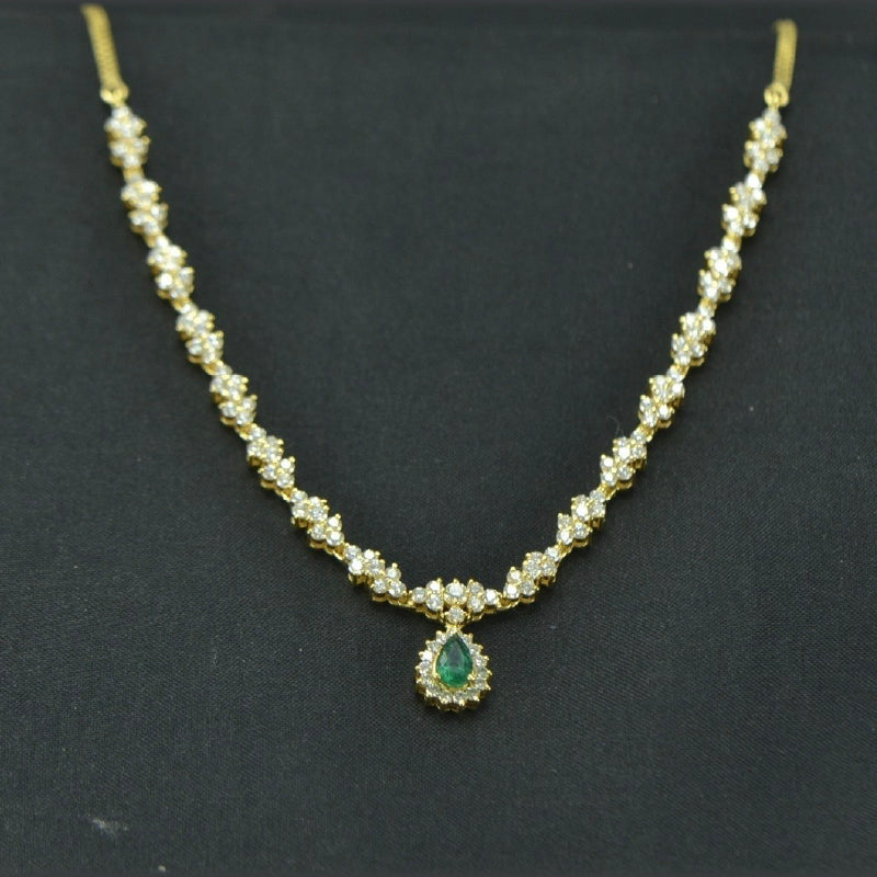 18K Yellow Gold Diamond Emerald Pendant Necklace | Festive Wear Fine Jewellery