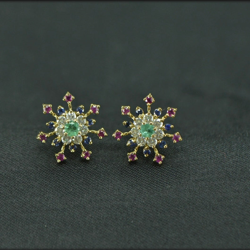 22K Earring Yellow Gold Diamond Ruby Sapphire Emerald | Daily Wear Fine Jewellery