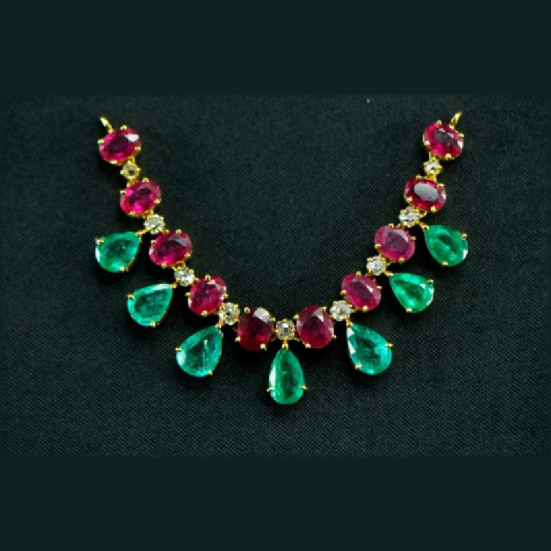 18K Yellow Gold Diamond Ruby Emerald Necklace | Festive Wear Fine Jewellery
