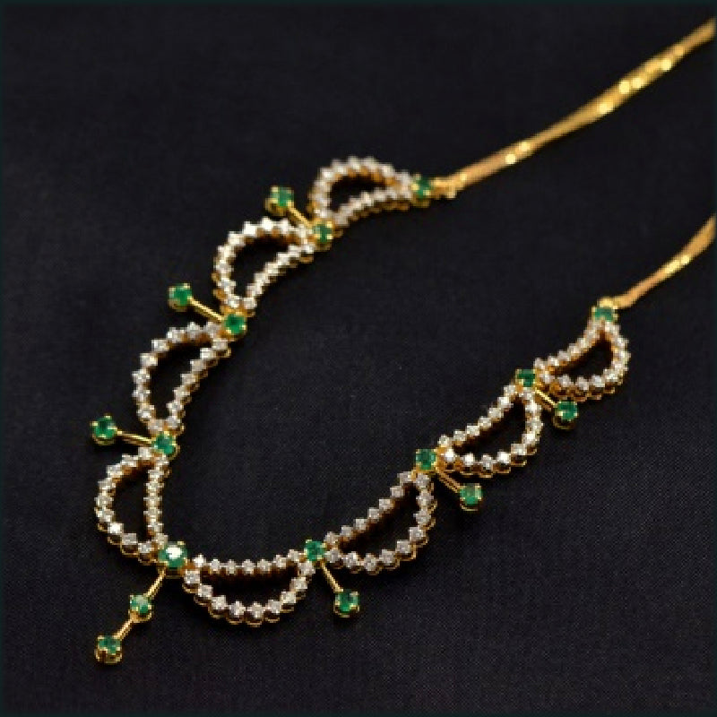 18K Yellow Gold Rose cut Diamond Emerald Necklace | Festive Wear Fine Jewellery