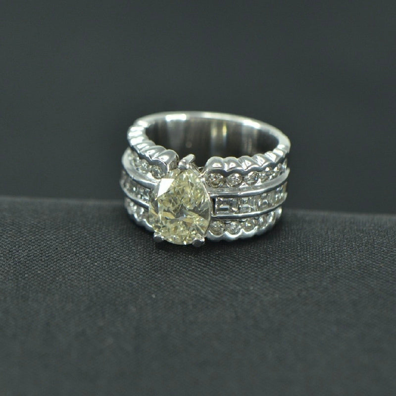 18K Ring White Gold Diamond Multi row Ring | Festive Wear Fine Jewellery