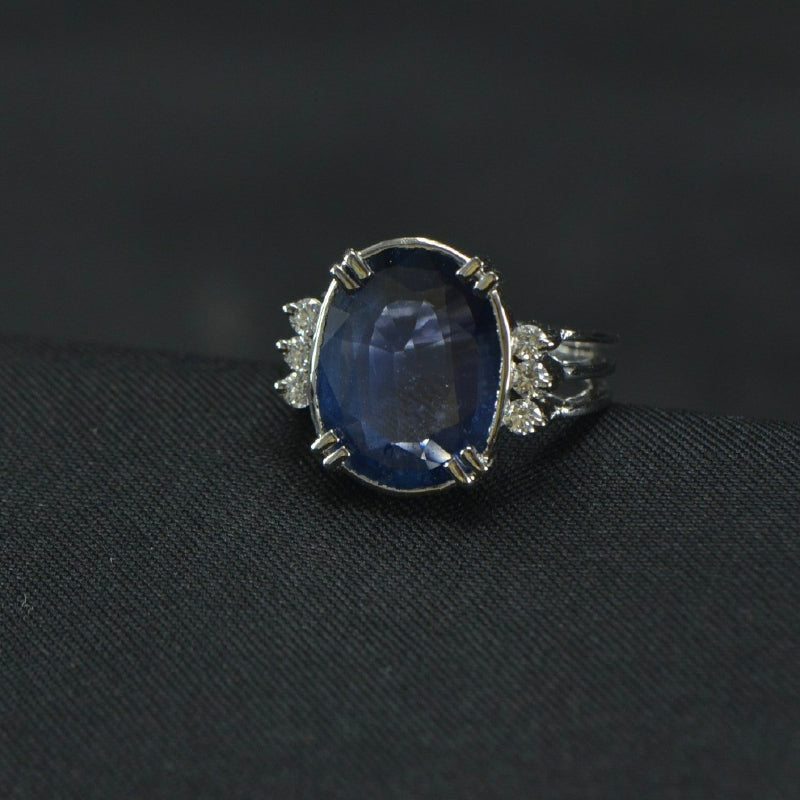 18K Ring White Gold Blue Sapphire Diamond Men's Ring | Daily Wear Fine Jewellery