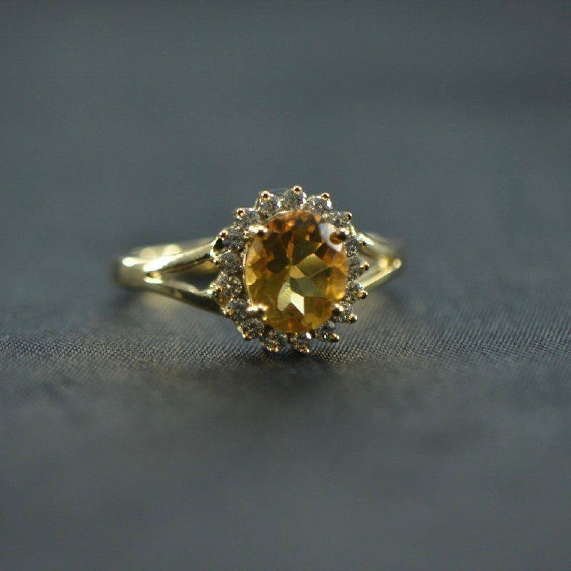 18K Ring Yellow Gold Citrine Diamond Ring | Festive Wear Fine Jewellery