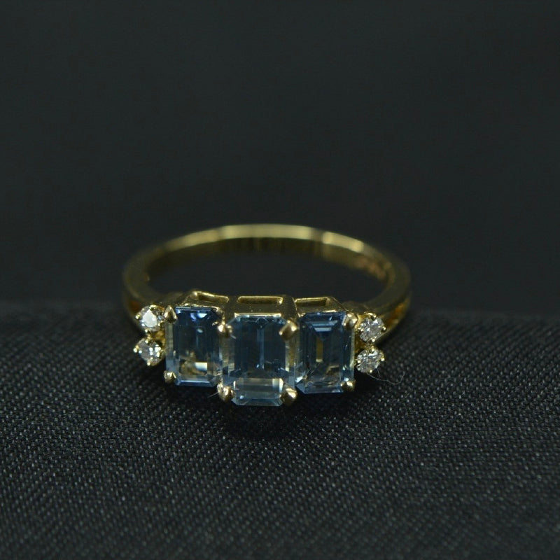 18K Ring Yellow Gold Aquamarine Diamond Ring | Daily Wear Fine Jewellery