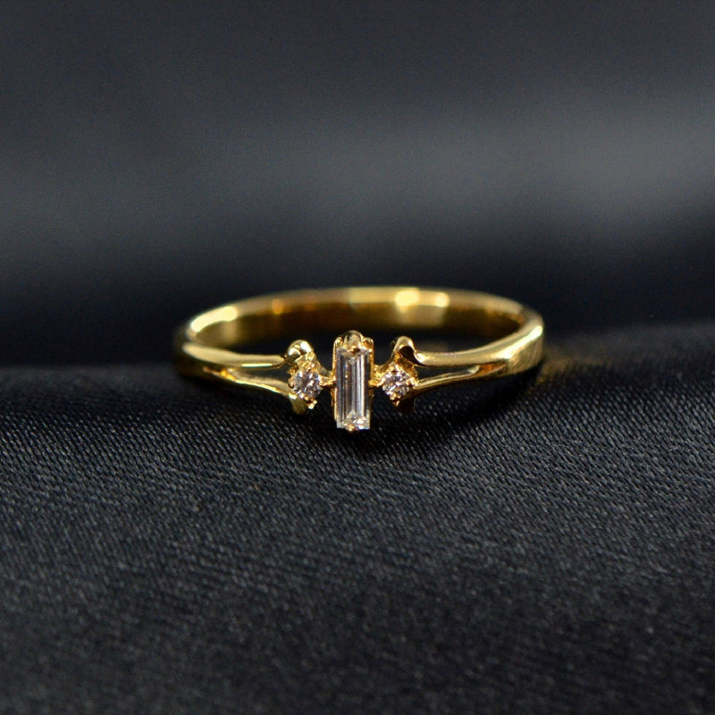 18K Ring Yellow Gold Baguette Diamond Ring | Daily Wear Fine Jewellery