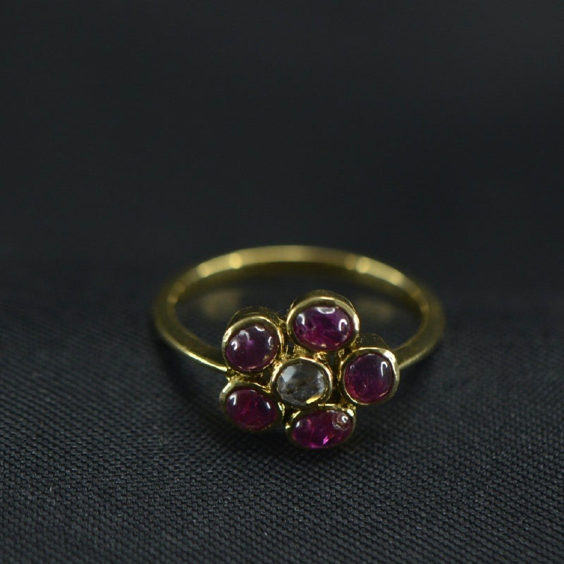 18K Ring Yellow Gold Ruby Diamond Floral Ring | Daily Wear Fine Jewellery