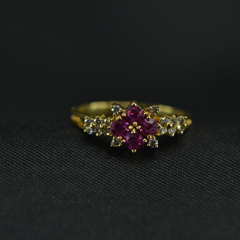 18K Ring Yellow Gold Four Ruby Diamond Ring | Daily Wear Fine Jewellery