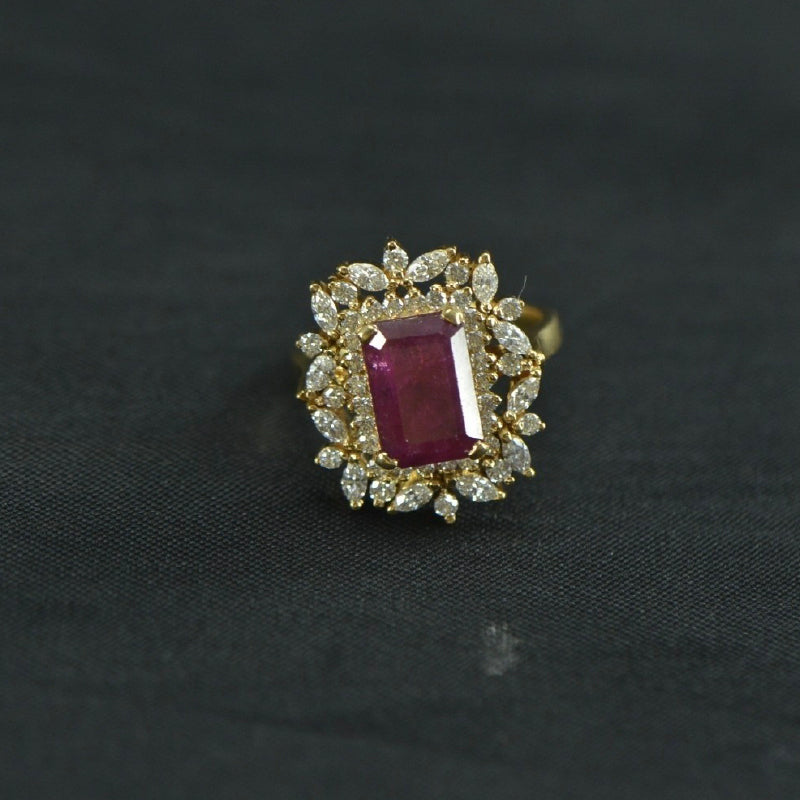 18K Ring Yellow Gold Ruby Diamond Ring | Festive Wear Fine Jewellery