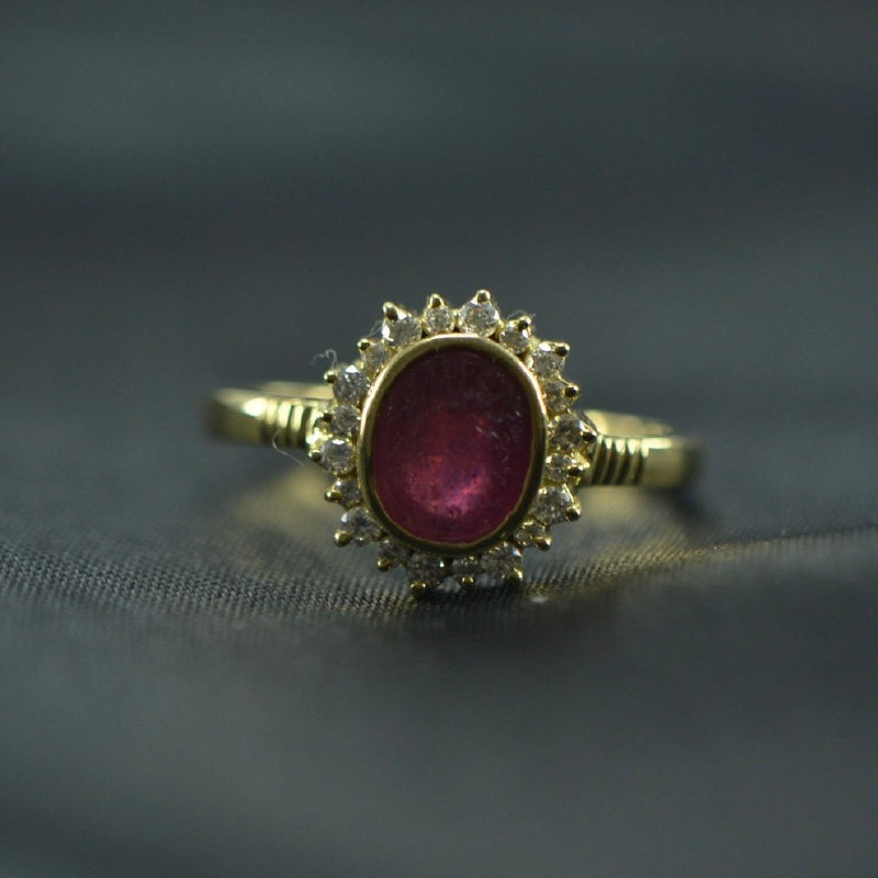 22K Ring Yellow Gold Bezel Ruby Diamond Ring | Festive Wear Fine Jewellery