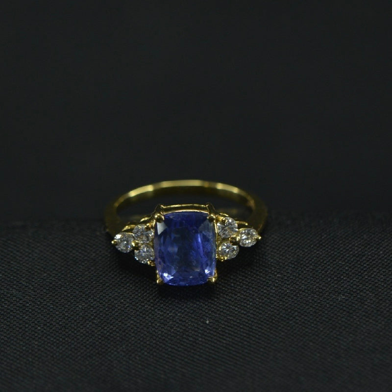 18K Ring Yellow Gold Tanzanite Diamond Ring | Festive Wear Fine Jewellery
